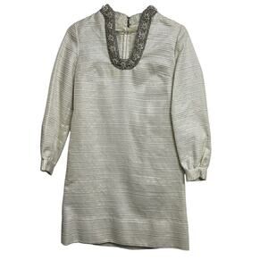 Vintage 1950's Hand Sewn Custom Dress, with Beaded accents White & Silver